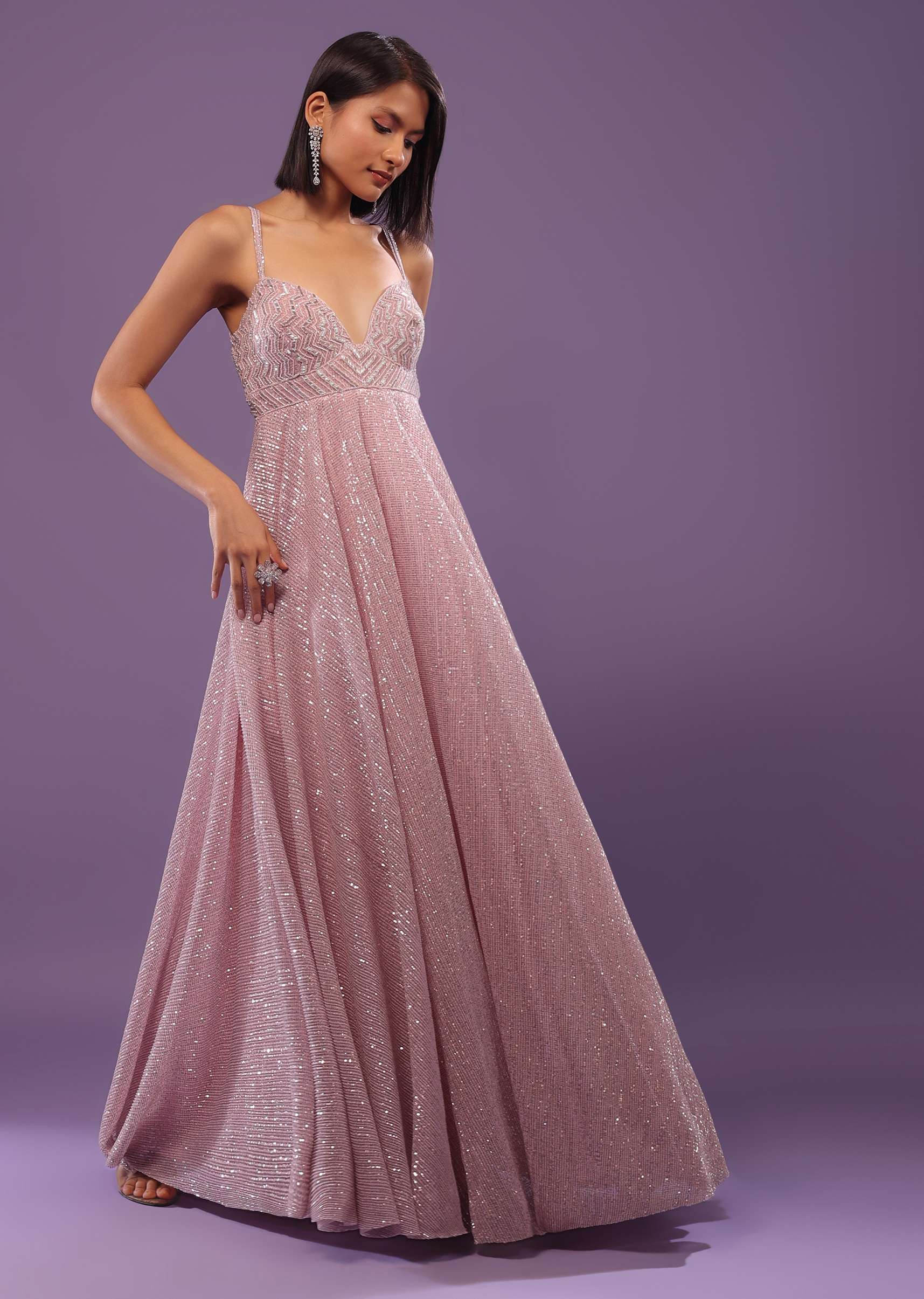 Blush Pink Embroidered Gown In Sequins