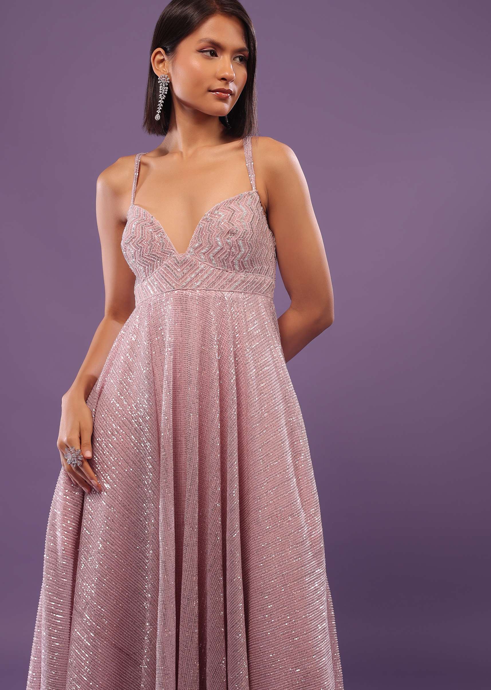 Blush Pink Embroidered Gown In Sequins