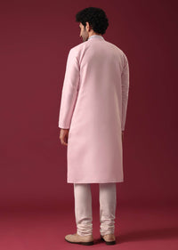 Lotus Pink Kurta Set In Silk With Mirror Work