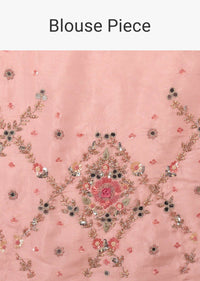 Blush Pink Saree In Organza With Floral & Mirror Embroidery