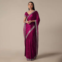 Luxe Wine Saree With Stone Embellishments