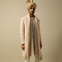 Luxurious Beige Silk Sherwani