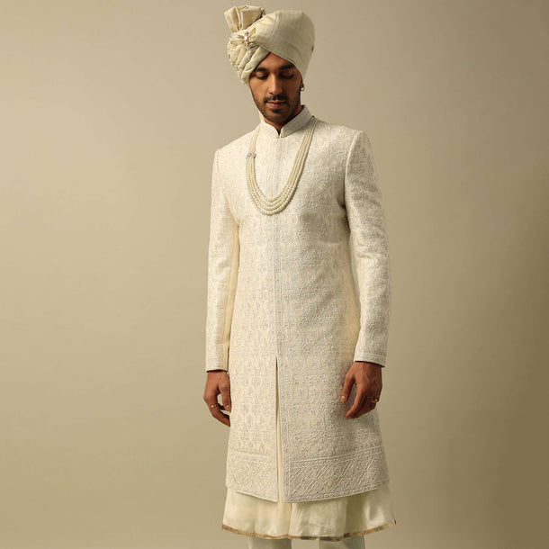 Luxurious White Raw Silk Sherwani