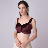 Burgundy Blouse In Velvet With Sweetheart Neckline  And Cuved Hem