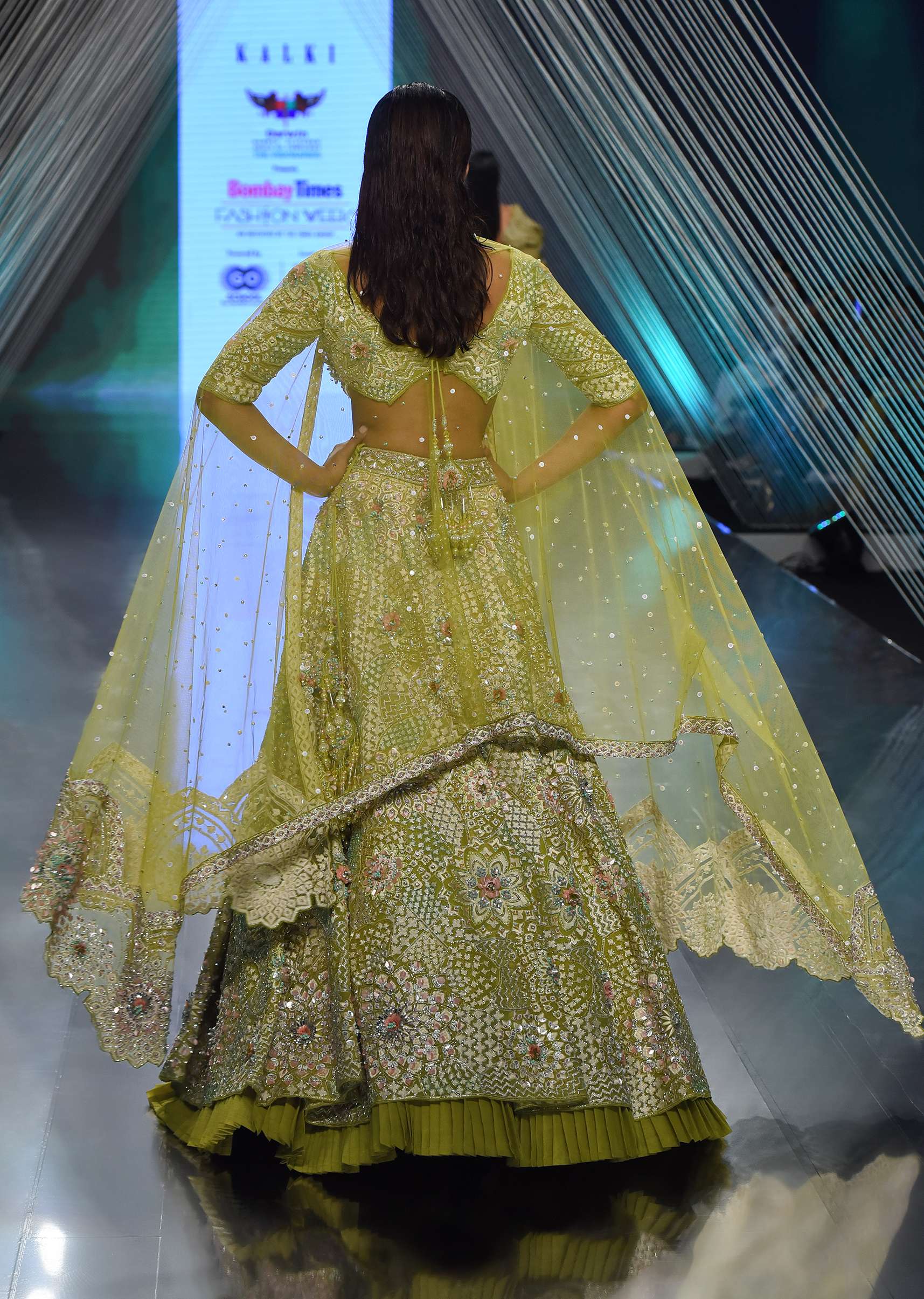 Citrus Green Organza Lehenga with a Crop Top With Resham Embroidery