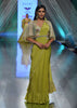Citrus Green Ready Pleated Saree with Net Cape and V-Neck Crop Top with Hemline Cut Out