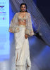 Cream Dhoti And A Crop Top Set In Organza, Crop Top Comes In Sequins And Stones Embroidery