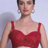 Crimson Red Blouse With Sequins And Cut Dana Work And Sweetheart Neckline