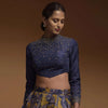 Indigo Crop Top In Silk Blend With Sequins And Beads Work In Gradient Pattern And Full Sleeves