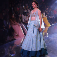 Sea Mists Lehenga Choli With Hand Embroidered Buttis And Net Cape Online - Kalki Fashion