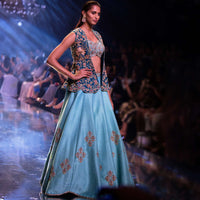 Sea Mists Lehenga Choli And A Teal Jacket With Hand Embroidery Work Online - Kalki Fashion