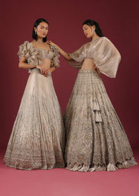 Doe Lehenga With A Crop Top In Ruffled Sleeves,Crop Top Comes In Plunging Sweeth Heart Neckline