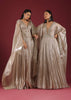 Oyster Organza Gown With Wide Sleeves, Fabricated In Tissue Organza In A Deep V Neckline