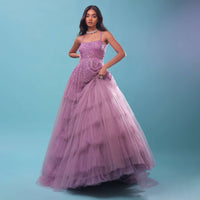 Lilac Sleeveless Gown In Multi-Color Moti Embroidery, Straight Neckline With Padding And Back Hooks Closure