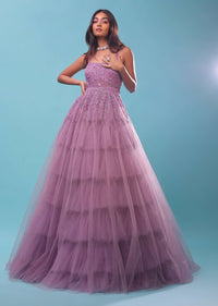 Lilac Sleeveless Gown In Multi-Color Moti Embroidery, Straight Neckline With Padding And Back Hooks Closure