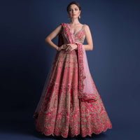 Fuschia Rose Lehenga Choli With Hand Embroidered Moroccan Motifs Online - Kalki Fashion