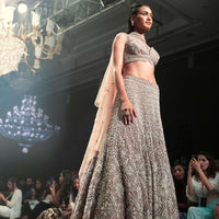 Eve Champagne Lehenga Choli With Cut Dana Work And Embellished Choker With Attached Dupatta