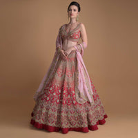 Fuschia Rose Lehenga Heavily Hand Embroidered In Scallop And Floral Jaal