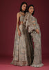 Oyster Ready Pleated Saree In Sequins Embroidery Crafted In Net With A Side Zip Closure
