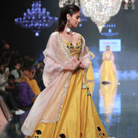 Sunset Yellow Lehenga Choli With Floral And Leaf Cut Mirror Work