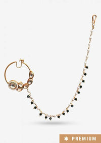 Gold Plated Nose Ring Strung With Delicate Pearls And Green Beads By Prerto