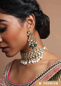Gold Plated Choker Designed With Kundan And Dangling Pearls By Prerto