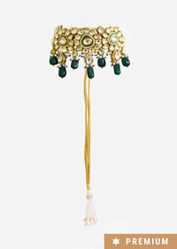Gold Plated Choker Hand Crafted With Semi Precious Green Stones And Kundan In Floral Motifs By Prerto