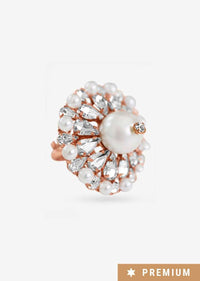 Rose Gold Ring With Sparkling Swarovski And Delicate Pearls By Prerto
