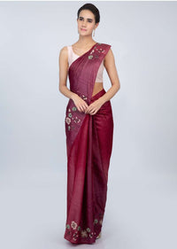 Magenta and dark pink shaded tussar silk saree only on kalki