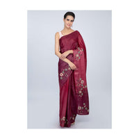 Magenta and dark pink shaded tussar silk saree only on kalki