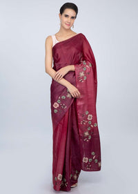 Magenta and dark pink shaded tussar silk saree only on kalki