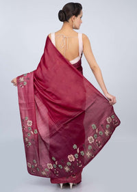 Magenta and dark pink shaded tussar silk saree only on kalki