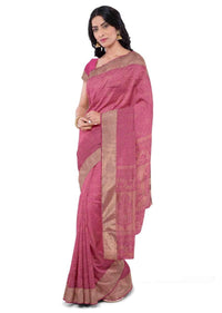 Magenta banarasi silk saree with matching blouse piece only on Kalki