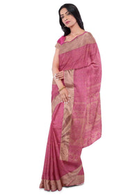 Magenta banarasi silk saree with matching blouse piece only on Kalki