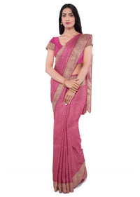 Magenta banarasi silk saree with matching blouse piece only on Kalki