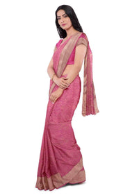 Magenta banarasi silk saree with matching blouse piece only on Kalki