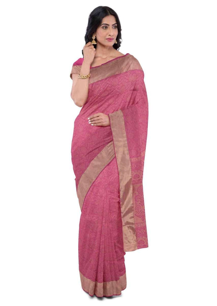 Magenta banarasi silk saree with matching blouse piece only on Kalki