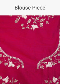 Magenta cotton silk saree with embroidered butti and border only on Kalki