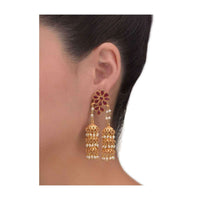 Magenta Crystal Studded Floral Earrings With Six Nano Jhumkas Online - Kalki Fashion