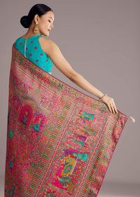 Magenta Dola Silk Saree With Traditional Prints