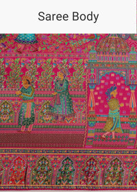 Magenta Dola Silk Saree With Traditional Prints