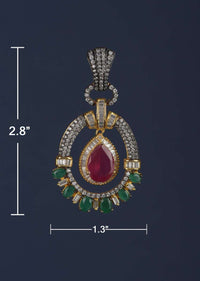 Magenta Drop Shaped Stone And Green Stone Studded Earrings In Oval Motif With Bugle Beads Online - Kalki Fashion