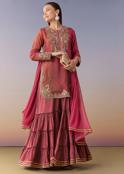 Magenta Ombre Sharara Suit Set With Dupatta