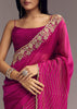 Magenta Organza Saree With Cut Dana And Sequin Embroidery