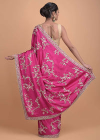 Magenta Saree In Satin With Embellished Floral Pattern Online - Kalki Fashion