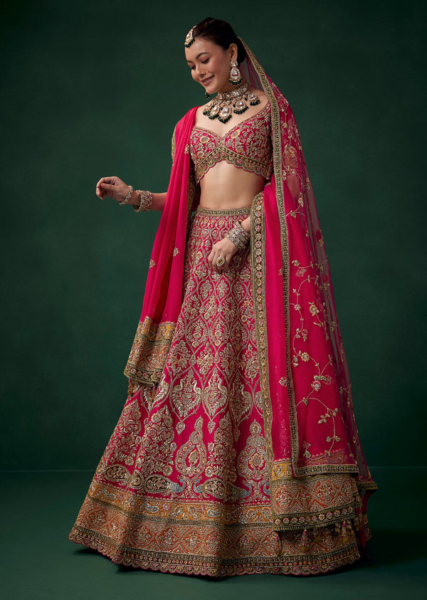 Magenta Sequin and Zari Embroidered Bridal Lehenga Set