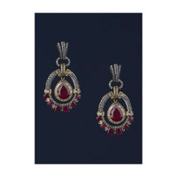 Magenta Stone Studded Earrings In Oval Motif With Stones And Bugle Beads Online - Kalki Fashion Online - Kalki Fashion