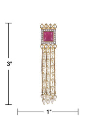 Magenta Stone Studded Square Earrings With Pearl And Chain Tassels Online - Kalki Fashion