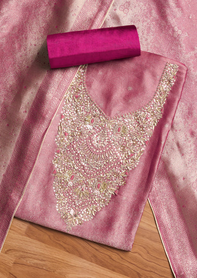 Magenta Tissue Embroidered Unstitched Suit Set