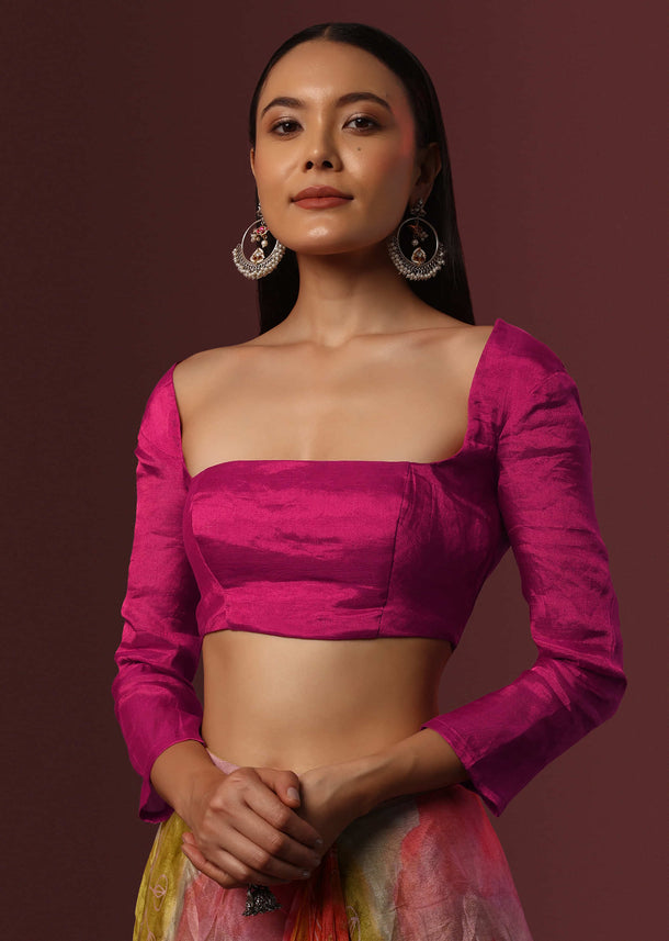 Magenta Blouse With Square Neckline